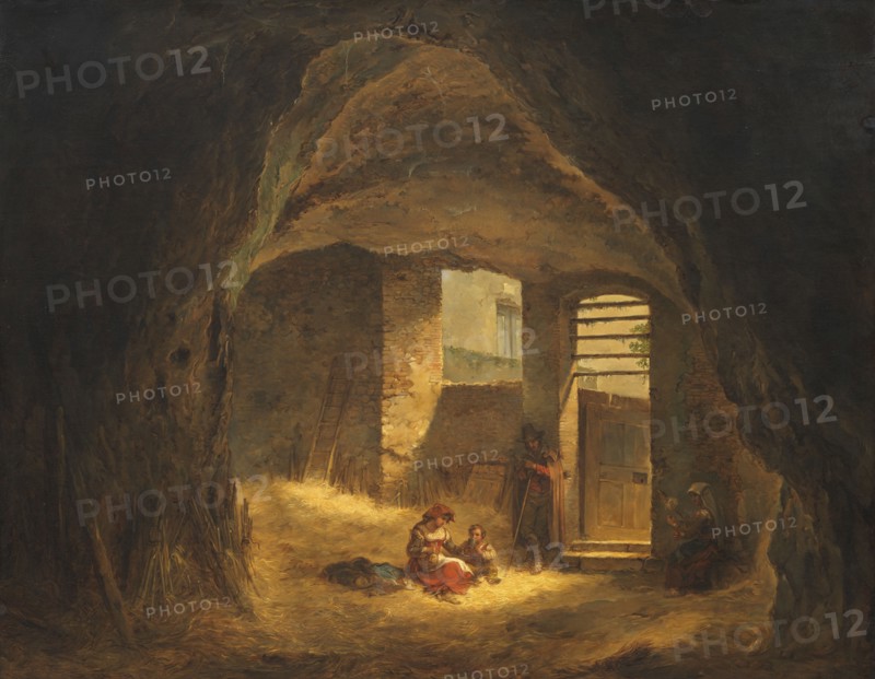 Italian Peasants in a Grotto (Antique Grotto in the Tarpeian Rock), 1821. Creator: Alexander Lauréus.