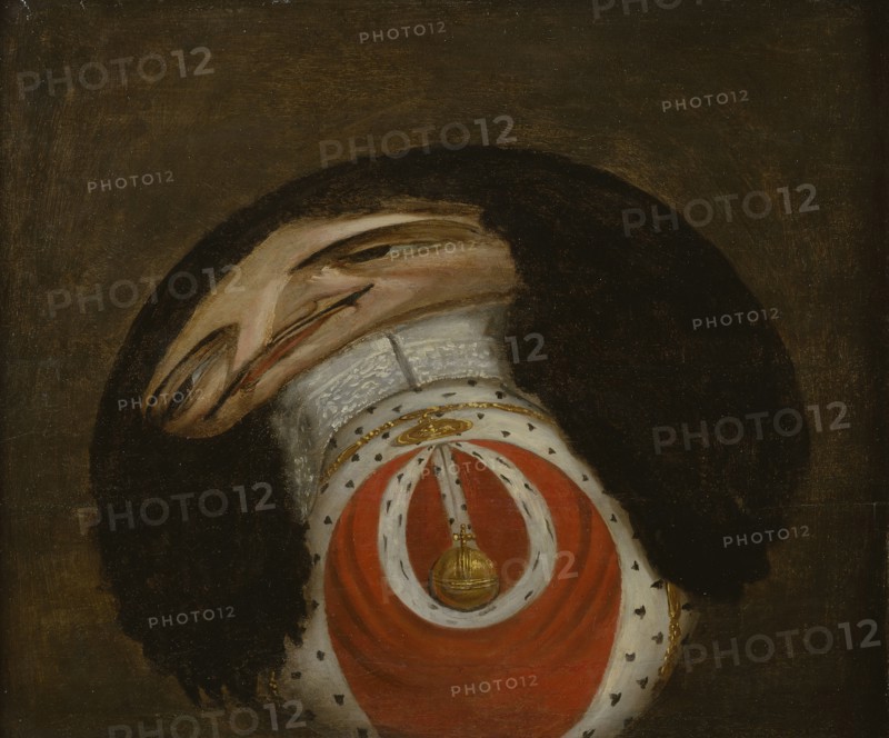 Charles II of England (1630-85) Anamorphosis with loose cylindrical mirror. Creator: Anon.