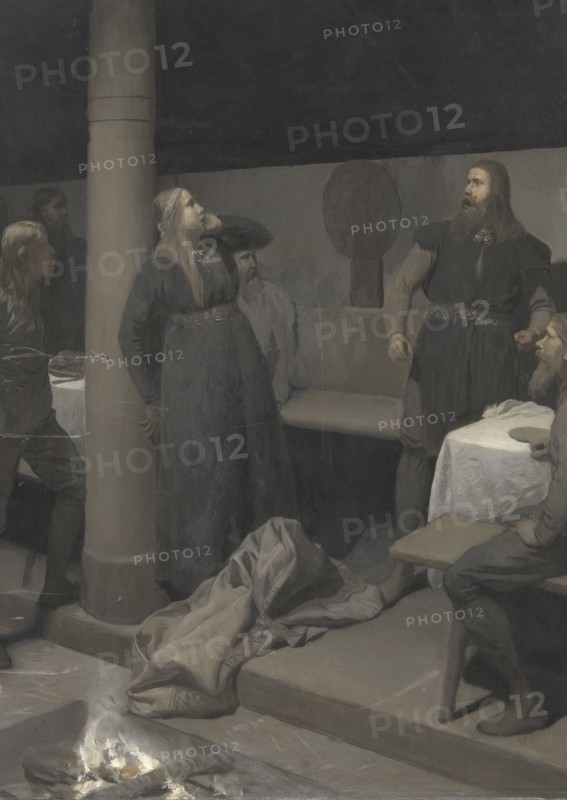 Hallgerd’s Slap; Illustration for Njal’s Saga, ch. 48, from c.1895 until 1900. Creator: Johan August Malmström.