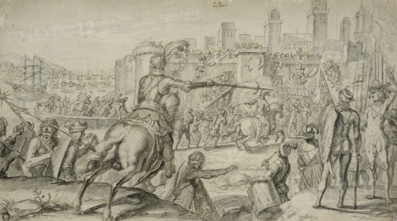 Lisbon Captured by French Troops under Robert of Normandy. Creator: Crispijn van de Passe.