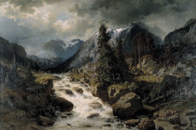 Landscape with Waterfall from the Canton of Uri, Switzerland, 1858. Creator: Johan Edvard Bergh.