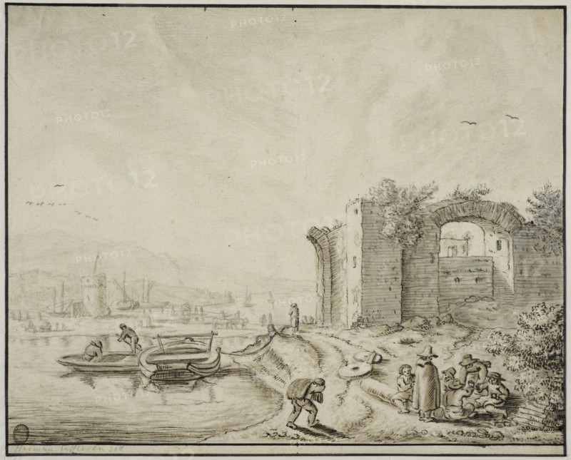 harbour with ruins. Creator: Unknown.