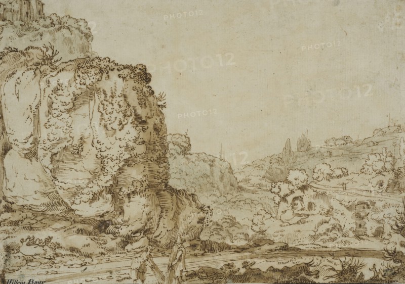 Rocky landscape with ruins and a mountain village. Creator: Jan Symonsz. Pynas.