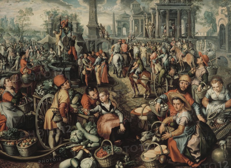 Market Scene: Ecce Homo, the Flagellation and the Carrying of the Cross, 1561. Creator: Joachim Beuckelaer.