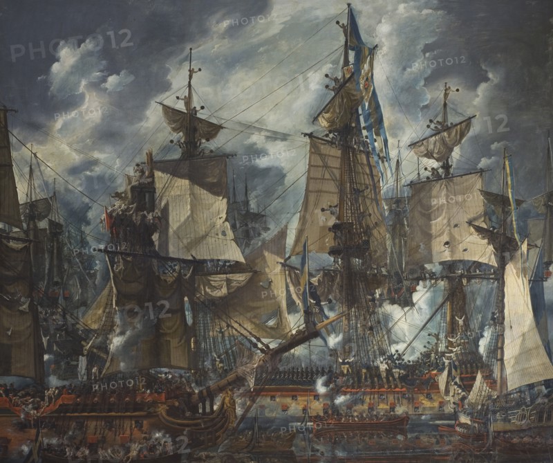 The Swedish command ship Gustaf III after the Battle of Hogland in 1788, 1794. Creator: Louis Jean Desprez.