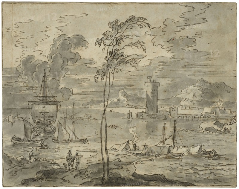 Italian landscape with a harbour, unknown date. Creator: Anon.