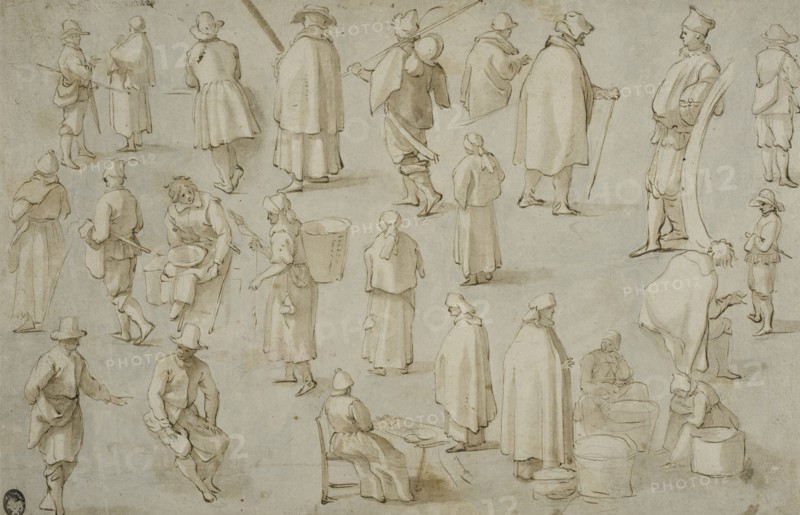 Twenty-four studies of standing, walking and seated figures. Creator: Adam Willaerts.
