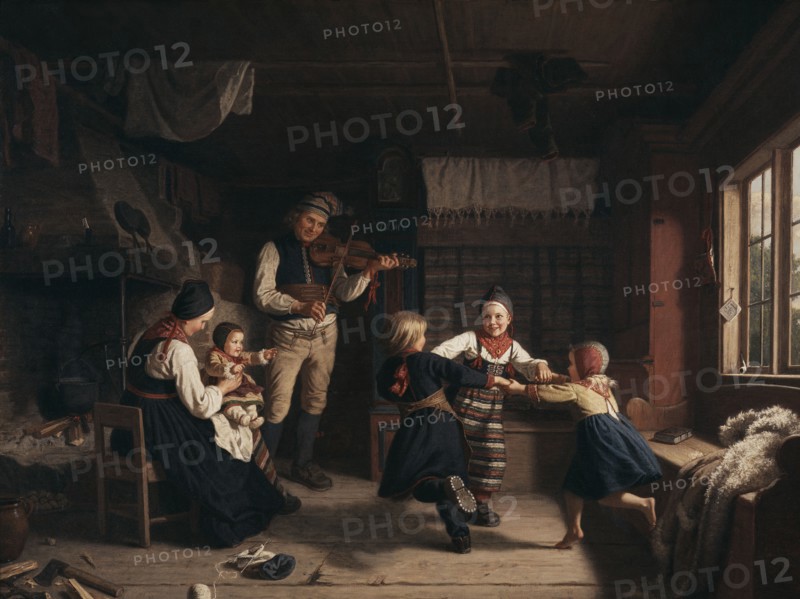 Sunday Evening in a Farmhouse in Dalarna, 1860. Creator: Amalia Lindegren.
