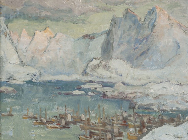 Svolvaer Harbour at the Height of the Fishing Season.Study from Lofoten, 1934. Creator: Anna Katarina Boberg.