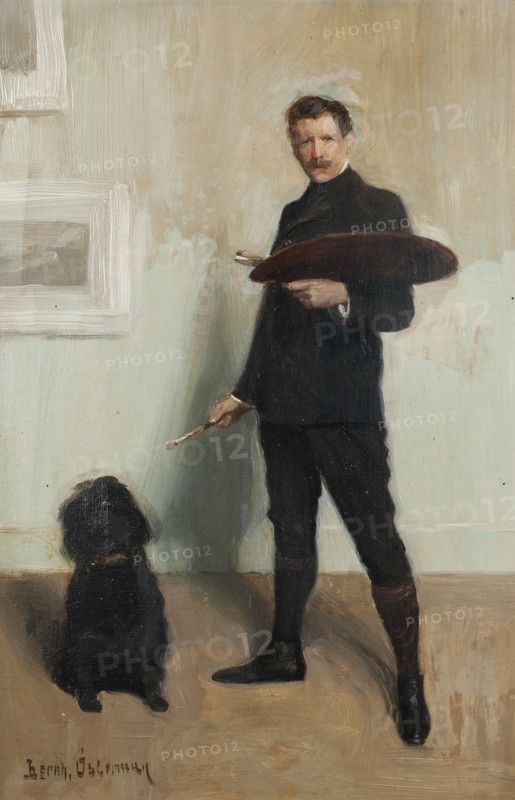 Self portrait with dog, c1910s. Creator: Gustav Bernhard Osterman.