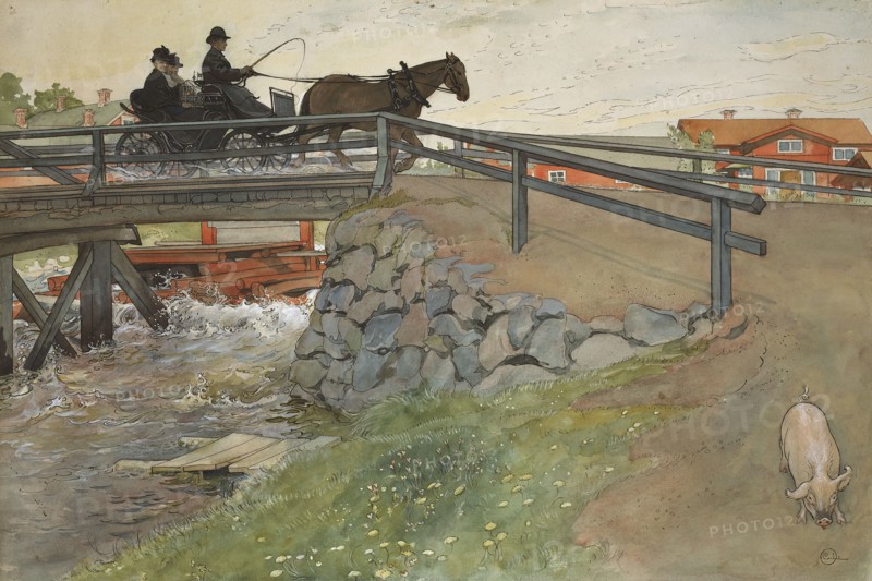 The Bridge. From A Home (26 watercolours). Creator: Carl Larsson.
