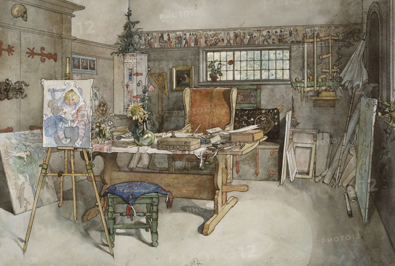 The Studio. From A Home (26 watercolours). Creator: Carl Larsson.