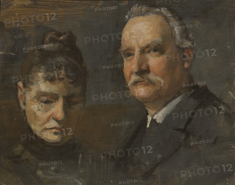 Unknown woman with unknown man, c19th century. Creator: Edvard Perseus.