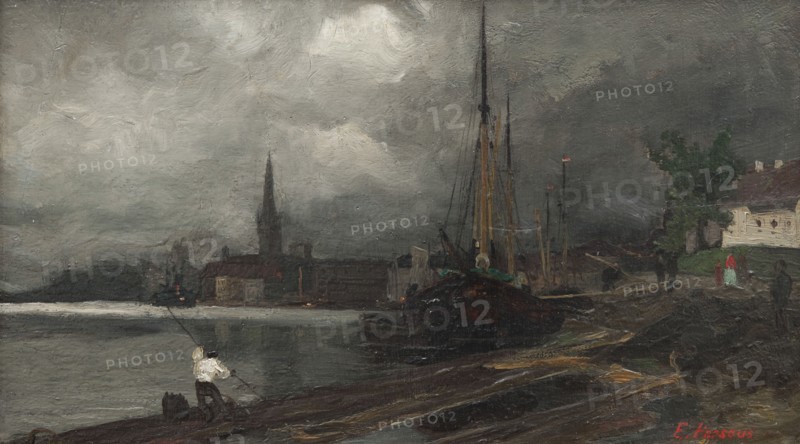 City view with harbor. Study. Creator: Edvard Perseus.