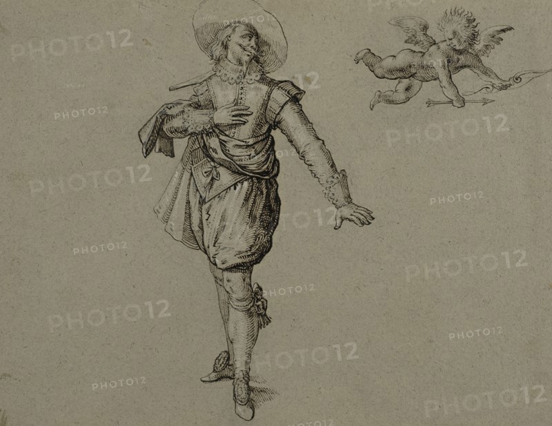 Officer standing, looking left on a flying cupid. Creator: Herman Breekerveld.