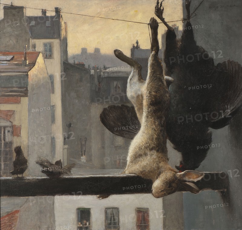 City view with still life, 19th century. Creator: Hugo Salmson.