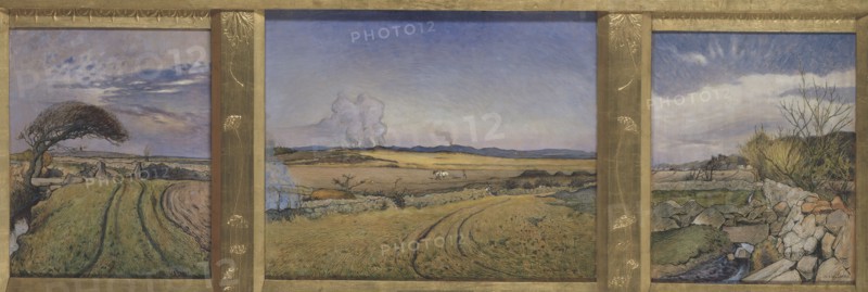 Spring in Halland. Three Paintings in a Frame Sculpted by the Artist, 1894. Creator: Nils Kreuger.