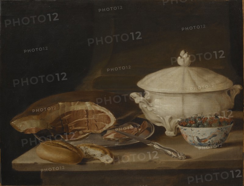 Still Life with Ham on a Pewter Dish, a Faience Set...mid-18th-early 19th century. Creator: Per Hillestrom.