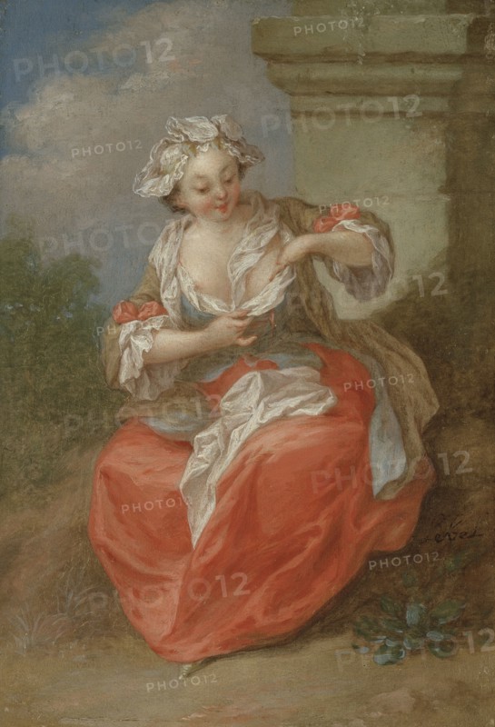 Young Girl Chasing Fleas, c1720s. Creator: Jean-Baptiste Lebel.