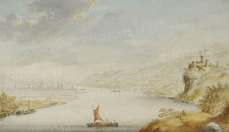 View over the Rhine with a town in the distance, c1690s. Creator: Jan van Call.