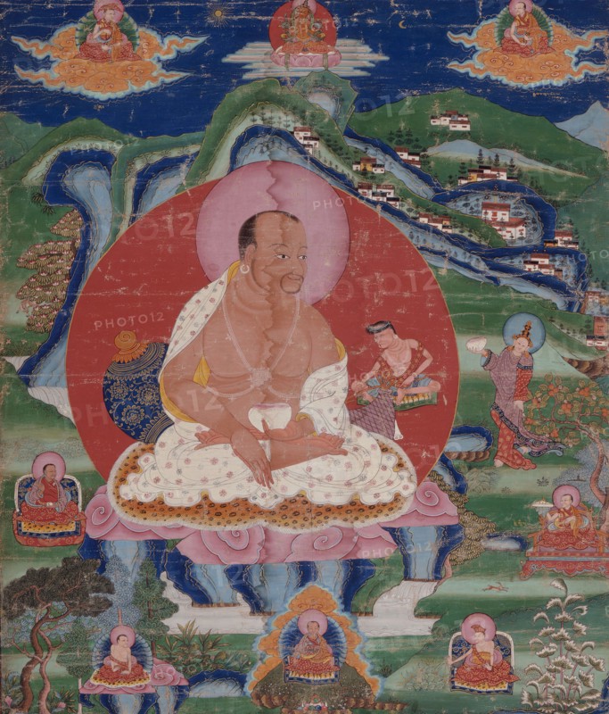 Padma Dorje (1128-88) as a Mahasiddha (Great Adept) and Lamas, mid 18th century. Creator: Anon.