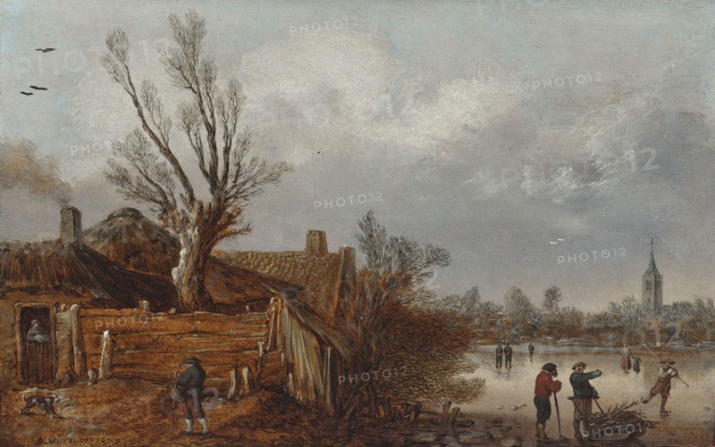 Cottages and Frozen River, 1629. Creator: Esaias van de Velde.