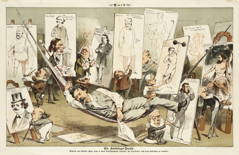Ein Hundstage-Traum.... Cartoon from Puck, 1881. Creators: Bernhard Gillam, Joseph Keppler.