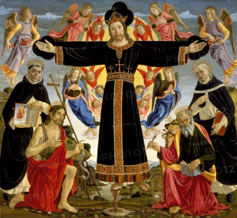 Christ on the Cross with Saints Vincent Ferrer, John the Baptist, Mark and Antoninus, c1491/1495. Creator: Master of the Fiesole Epiphany.