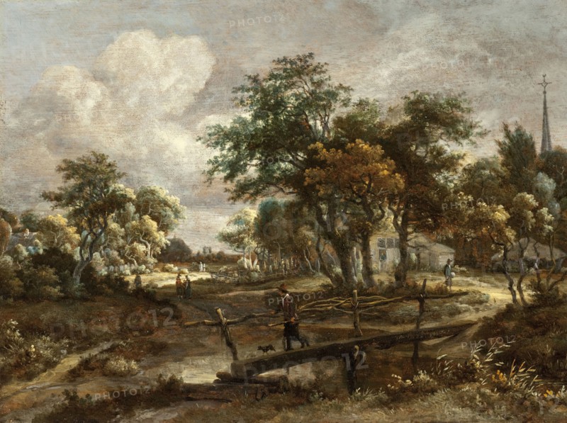 Landscape with a Footbridge, between c1664 and c1665. Creator: Meindert Hobbema.
