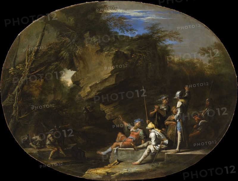 Landscape with Armed Men, c1640. Creator: Salvator Rosa.