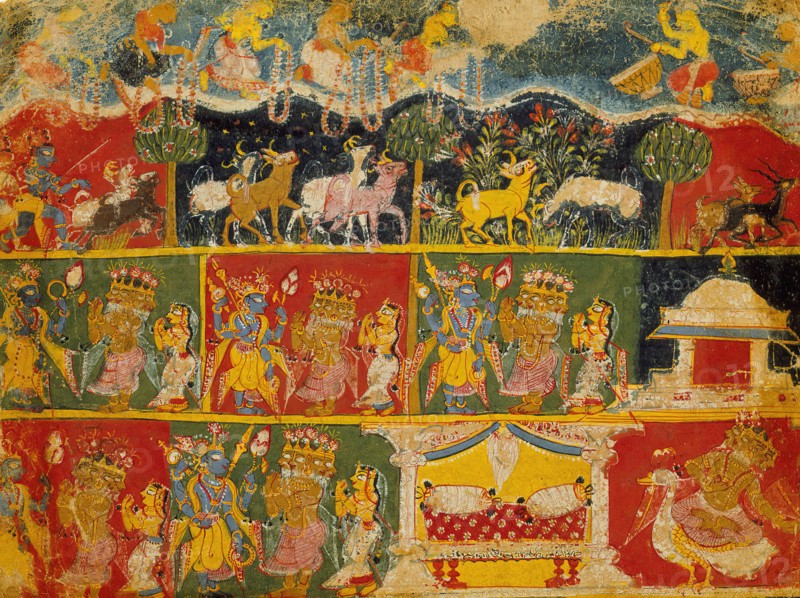 Brahma Salutes Krishna (recto); Text (verso);Folio from a Bhagavata Purana..., between 1525 and 1550 Creator: Unknown.