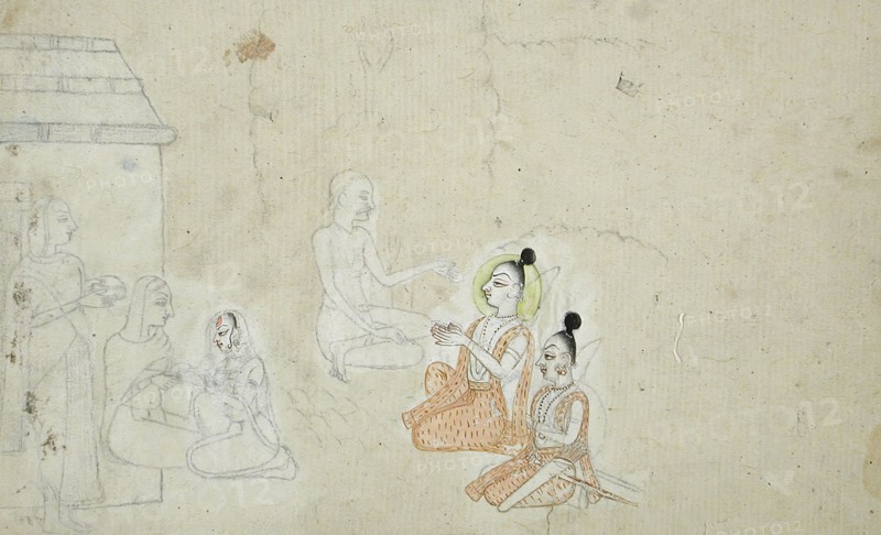 Rama, Lakshmana, and Sita at a Hermitage, c1800. Creator: Unknown.
