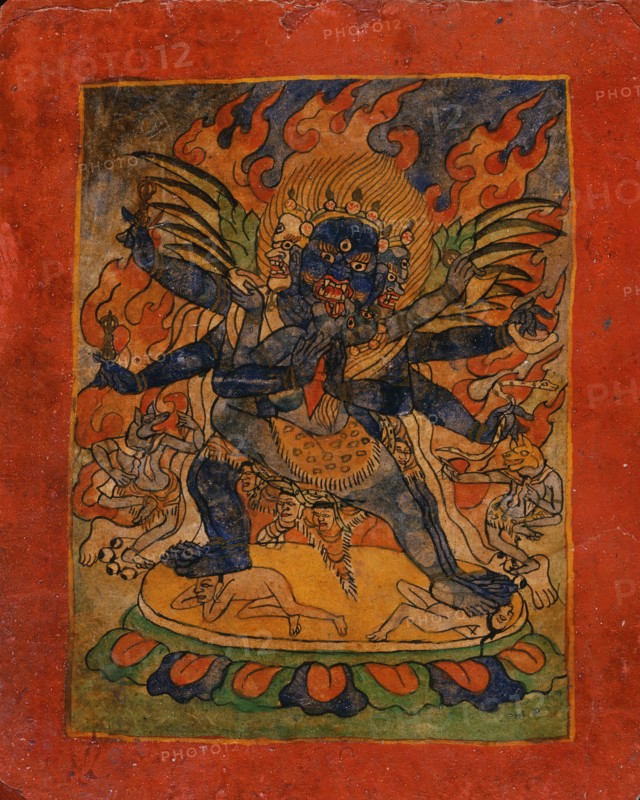 Vajrakumara (?) and Consort, Nyingmapa Buddhist or Bon Ritual Card, 18th-19th century. Creator: Unknown.