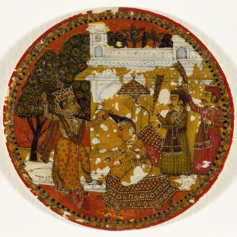 Krishna Preparing to Decapitate King Kamsa, King of the Krishna Suit, Playing..., Mid-18th century. Creator: Unknown.