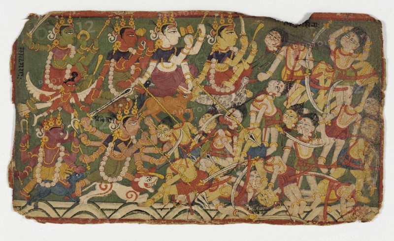 The Goddess Ambika Leads the Mother Goddesses in Battle (recto); Text (verso)..., early 18th century Creator: Unknown.