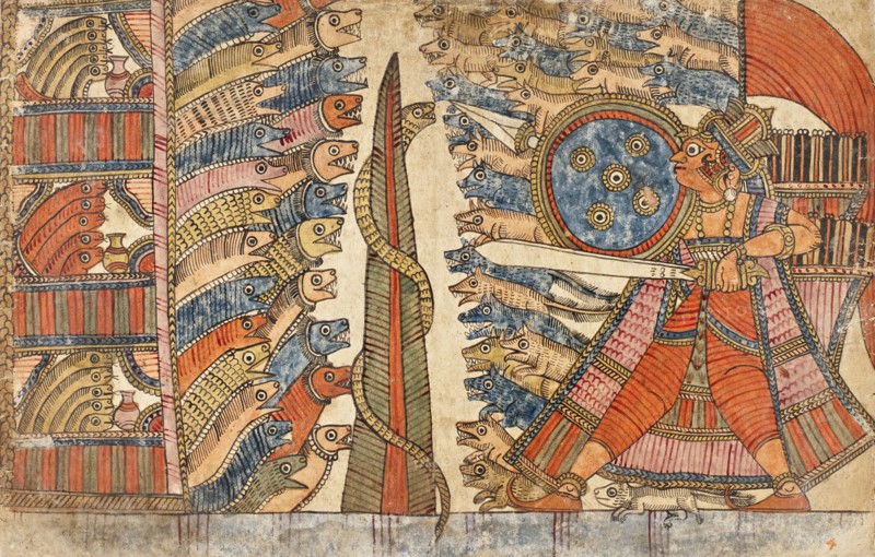 Babhruvahana and the Mongoose Fight the Serpents (verso).., c1850. Creator: Unknown.