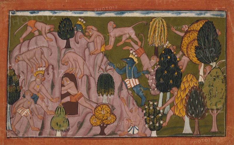 Monkeys and Bears Investigate the Rikshabila Cave..., between c1700 and c1710. Creator: Unknown.