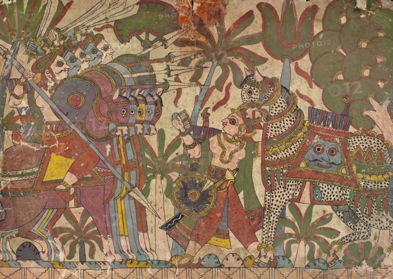 Babhruvahana Faces Arjuna's Army with Syamakarna..., c1850. Creator: Unknown.