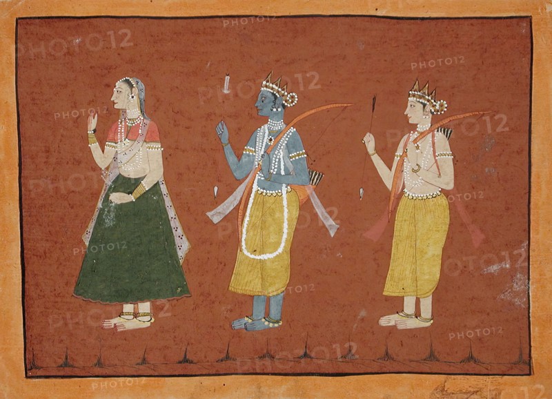 Rama, Sita, and Lakshmana, Folio from a Ramayana, between c1685 and c1690. Creator: Unknown.