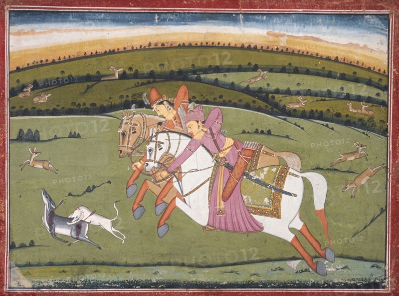 Baz Bahadur and Rupmati Hunting (recto), Sketches (verso), c1770. Creator: Unknown.