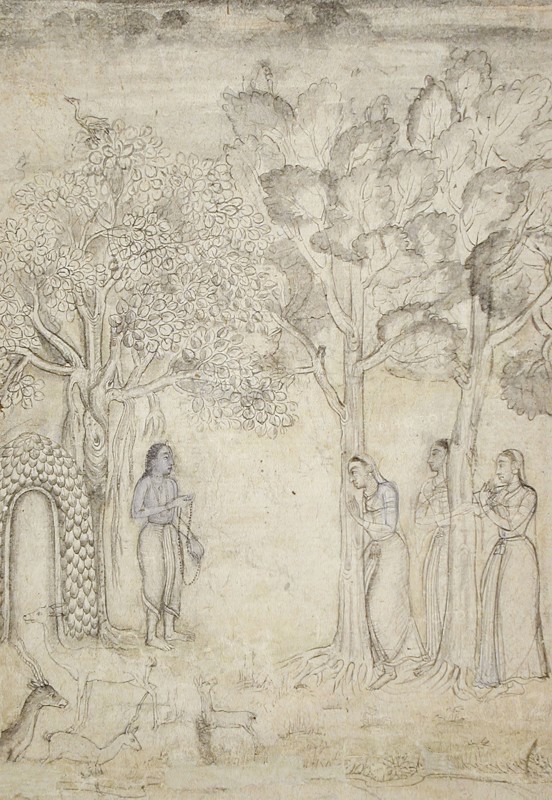 The Ascetic Rishyashringa at His Hermitage Visited by Women, between 1650 and 1675. Creator: Unknown.