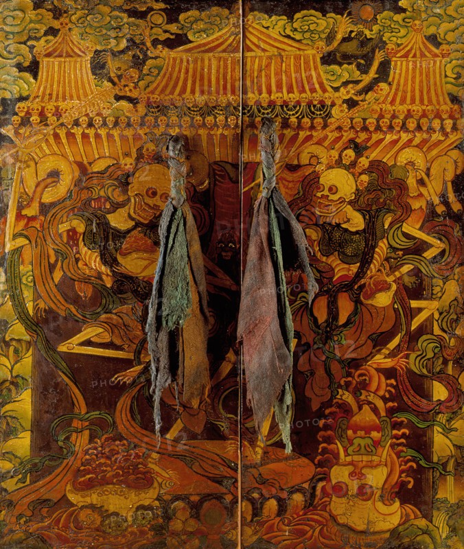 Pair of Cabinet Doors with Dancing Skeletons (Chitipati), Late 18th - early 19th century. Creator: Unknown.