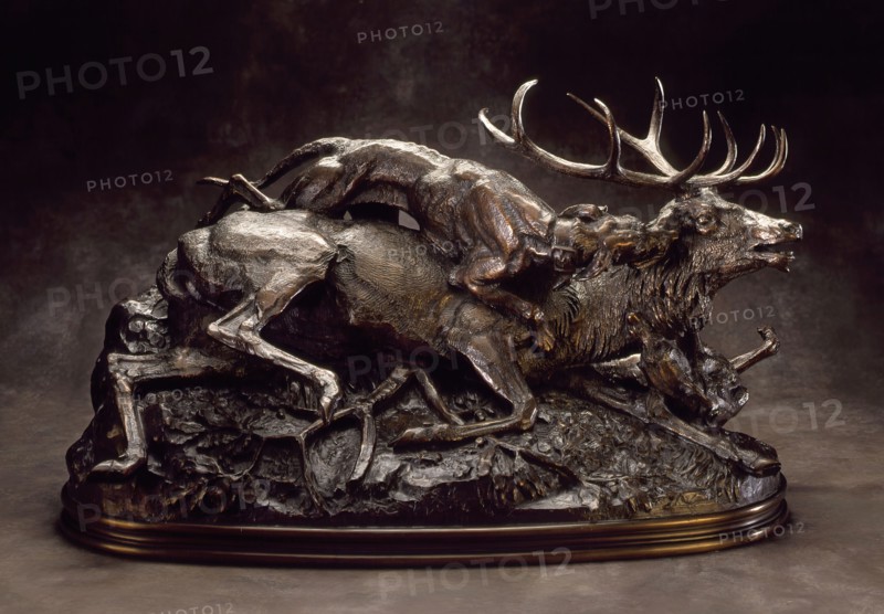 Stag Brought Down by Scottish Hounds, c.1833. Creator: Antoine-Louis Barye.