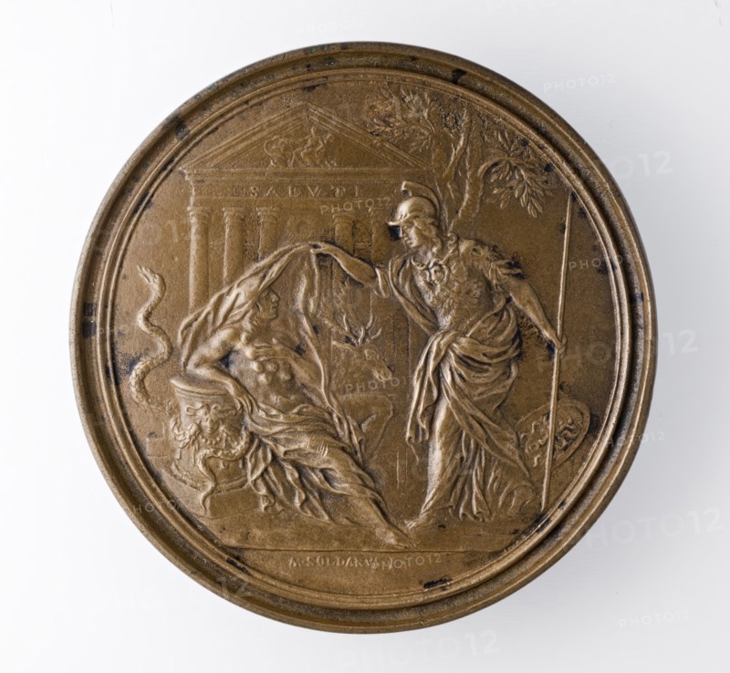 Medal of Francesco Redi: Minerva Unveiling Nature (image 2 of 2), 1684. Creator: Massimiliano Soldani.