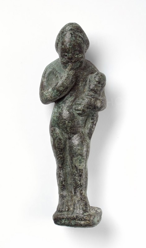 Figurine of a Standing Naked Man Holding a Baby, Ptolemaic Period-early Roman Period 200 BCE-100 C). Creator: Unknown.
