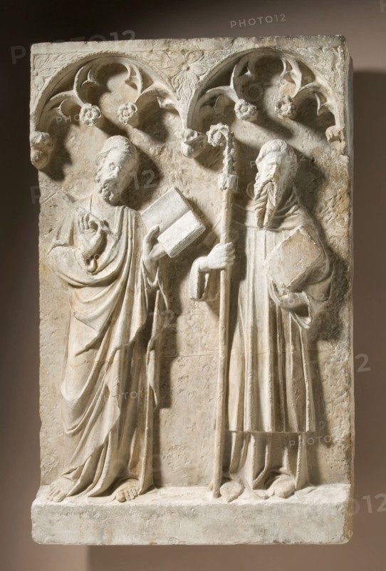 Two Standing Saints in Niches, With modern restoration at bottom. Creator: Unknown.