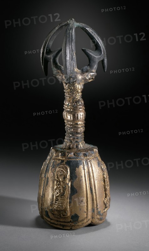 Bell with Four Deva Kings (Sach'onwang) and Handle in the Form of a Vajra (Kumgang), the Buddhist... Creator: Unknown.