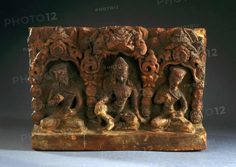 Image Base with Indra (?) and Donor Figures, 17th-18th century. Creator: Unknown.