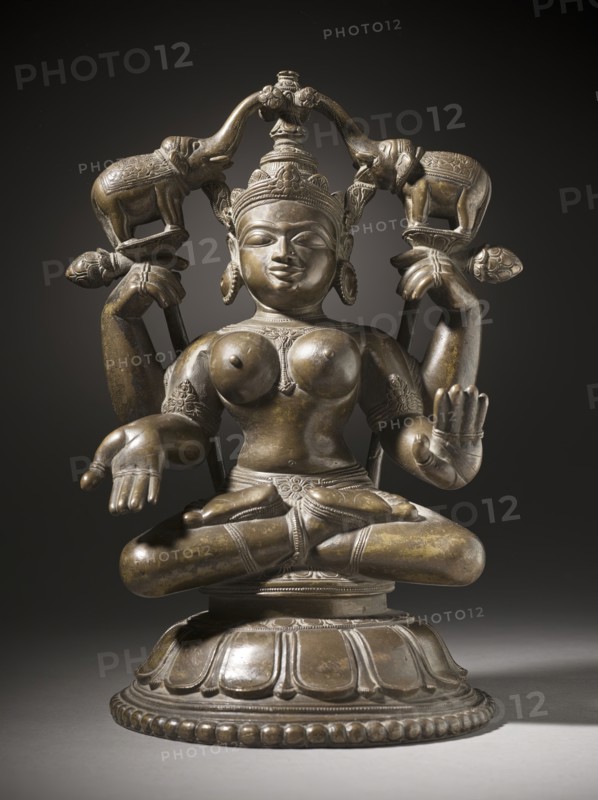 Shri Lakshmi Lustrated by Elephants (Gaja-Lakshmi), 18th century. Creator: Unknown.