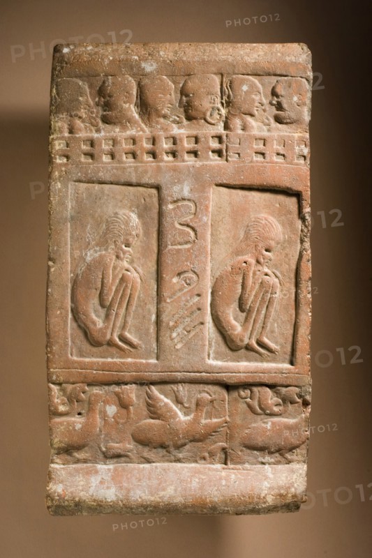 Tile with Ajivaka (?) Ascetics, 4th century. Creator: Unknown.